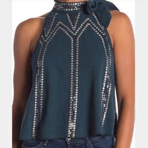 Free People Glitter City Tie Neck Tank Top